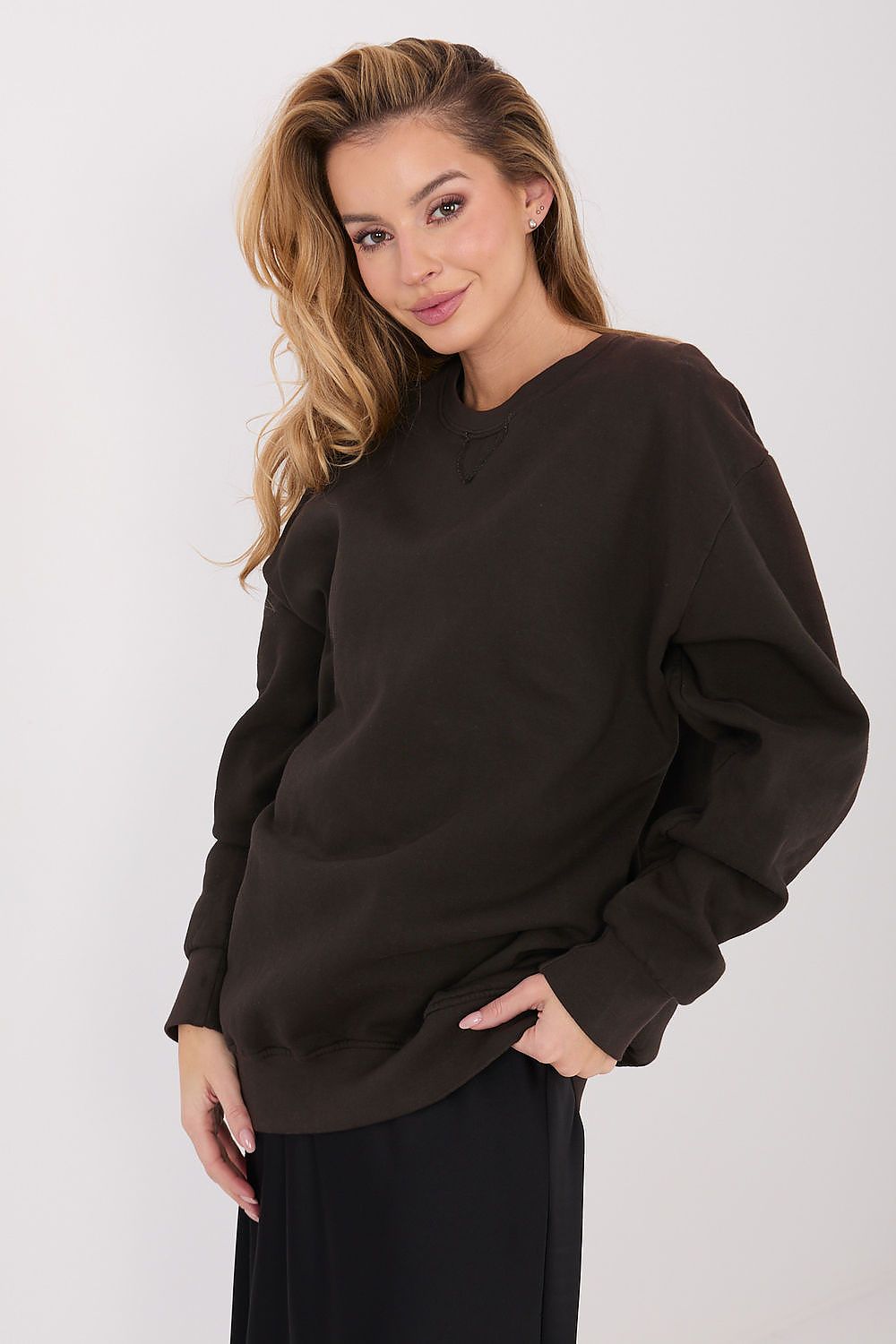 Sweatshirt Damen Lang Gefüttert Rundhals Baumwolle