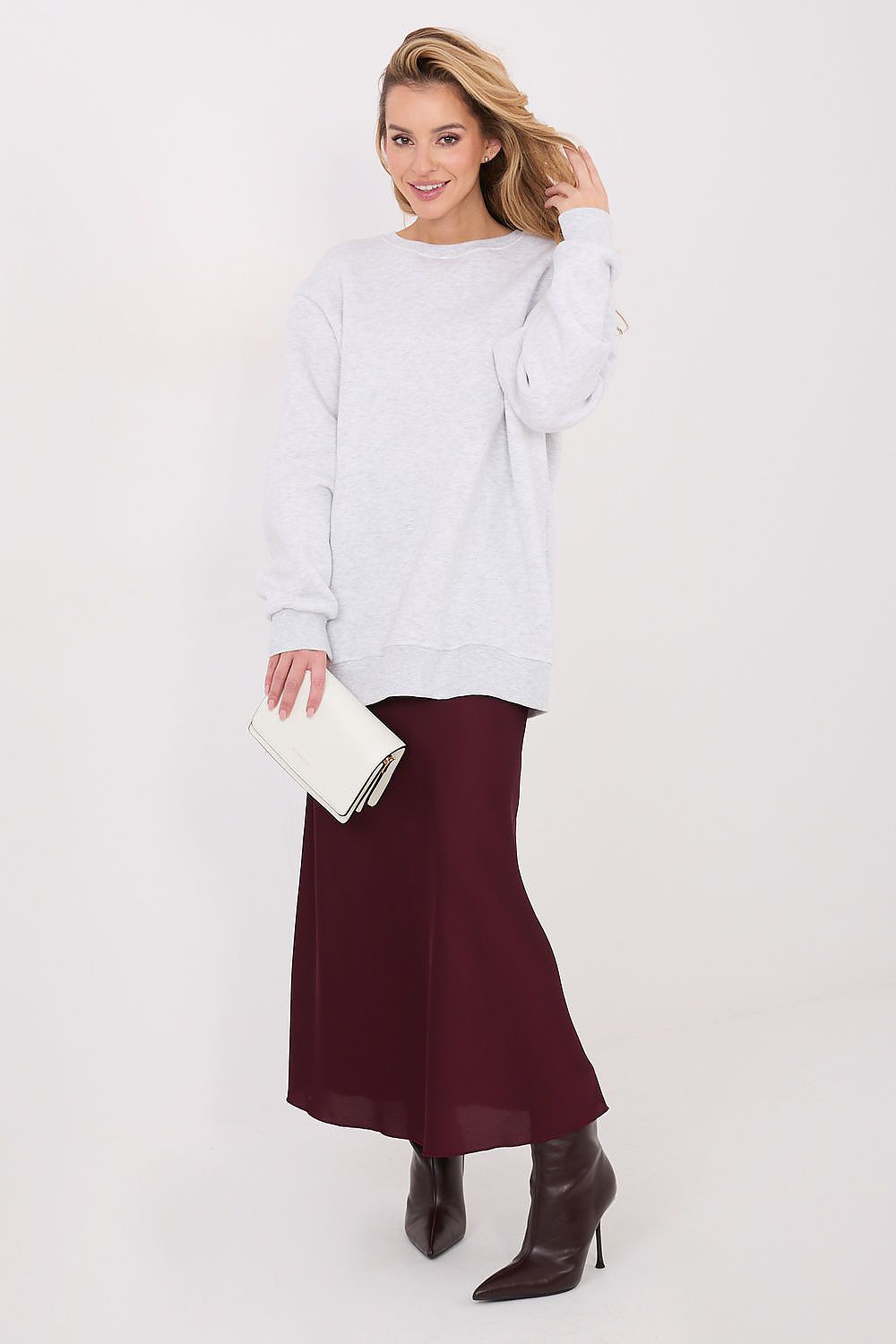 Sweatshirt Damen Lang Gefüttert Rundhals Baumwolle