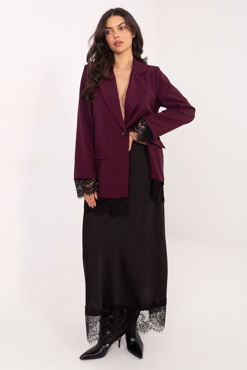 Damen Blazer mit Strass & Spitze – Elegant & Glamourös