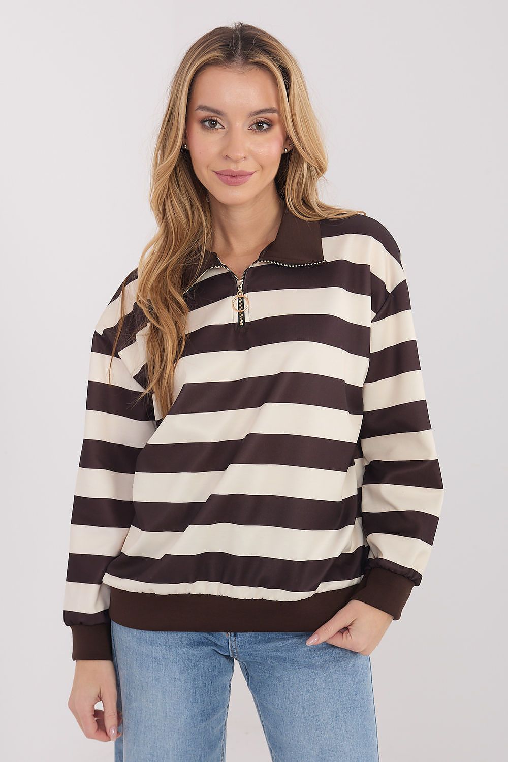 Damen Streifenpullover mit Stehkragen – Lässig & Bequem