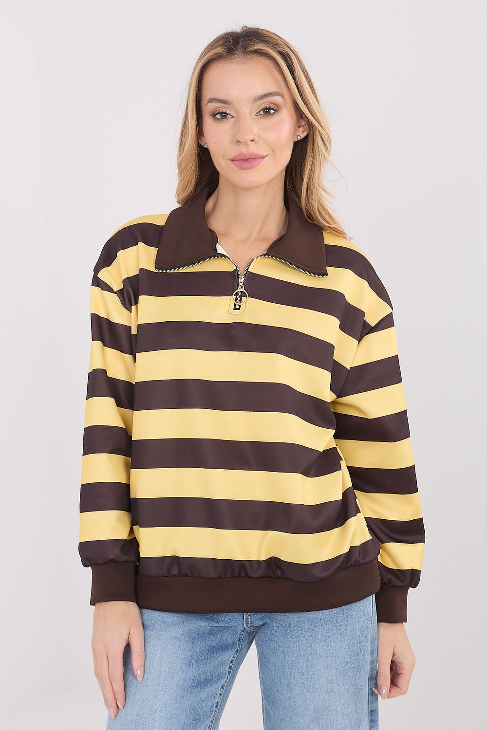 Damen Streifenpullover mit Stehkragen – Lässig & Bequem