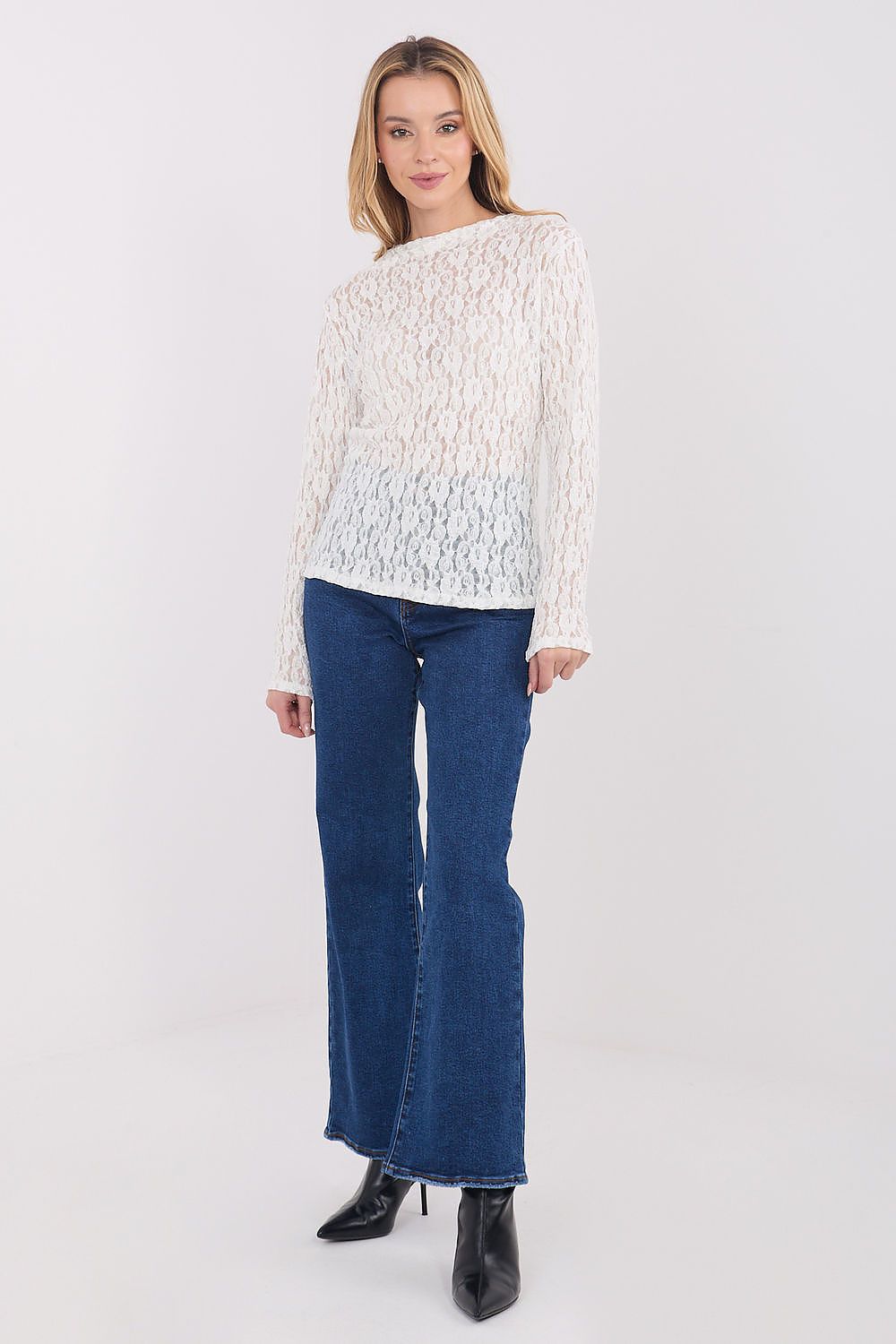 Spitzen-Shirt Damen – Elegantes Langarm-Top mit Bootsausschnitt