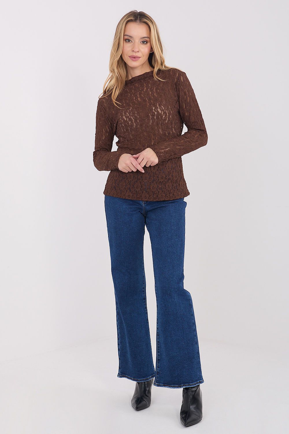 Spitzen-Shirt Damen – Elegantes Langarm-Top mit Bootsausschnitt