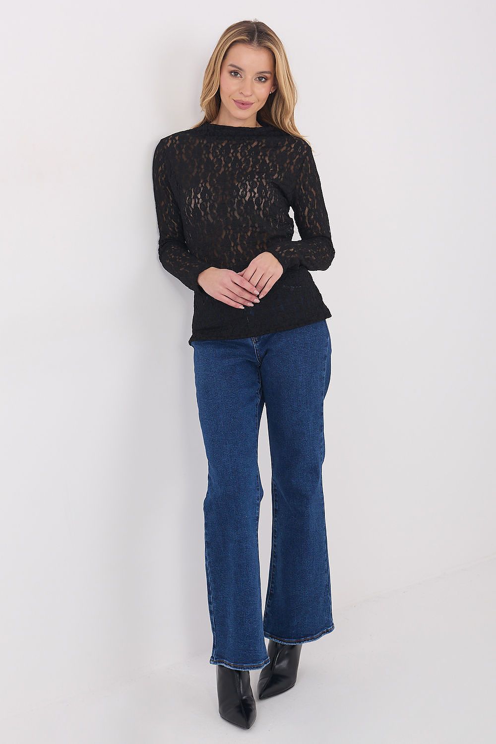 Spitzen-Shirt Damen – Elegantes Langarm-Top mit Bootsausschnitt