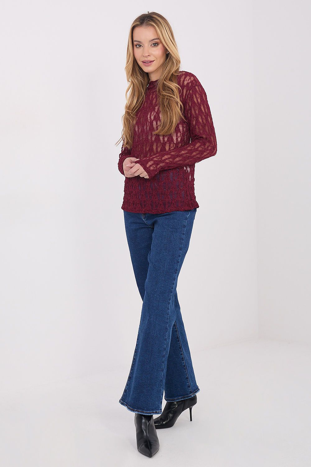 Spitzen-Shirt Damen – Elegantes Langarm-Top mit Bootsausschnitt