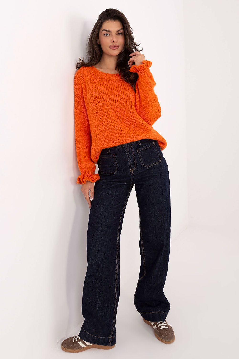 Damen Pullover Lässig Volant Ärmel Standardlänge Alltag