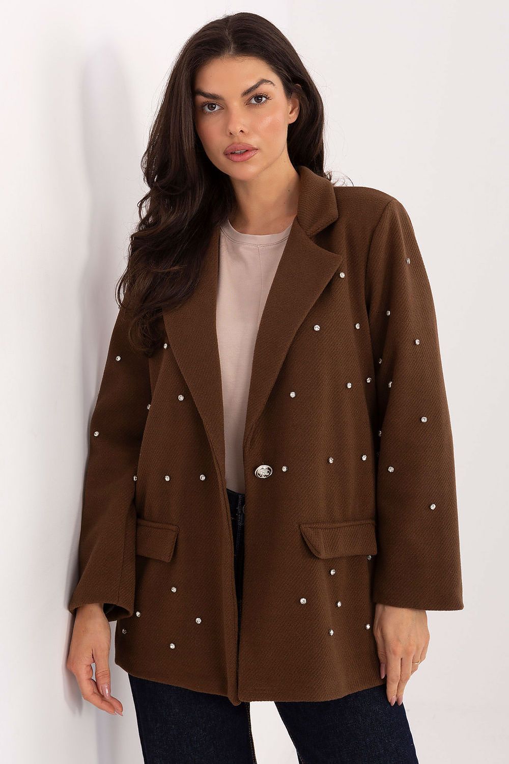Damen Blazer mit Zirkonia-Verzierung & Schulterpolster | Sakko Party