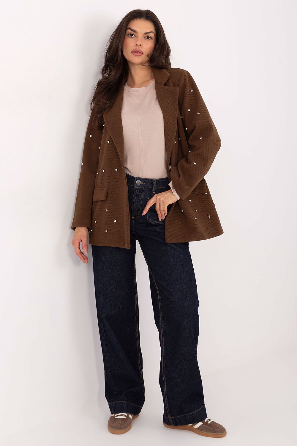 Damen Blazer mit Zirkonia-Verzierung & Schulterpolster | Sakko Party