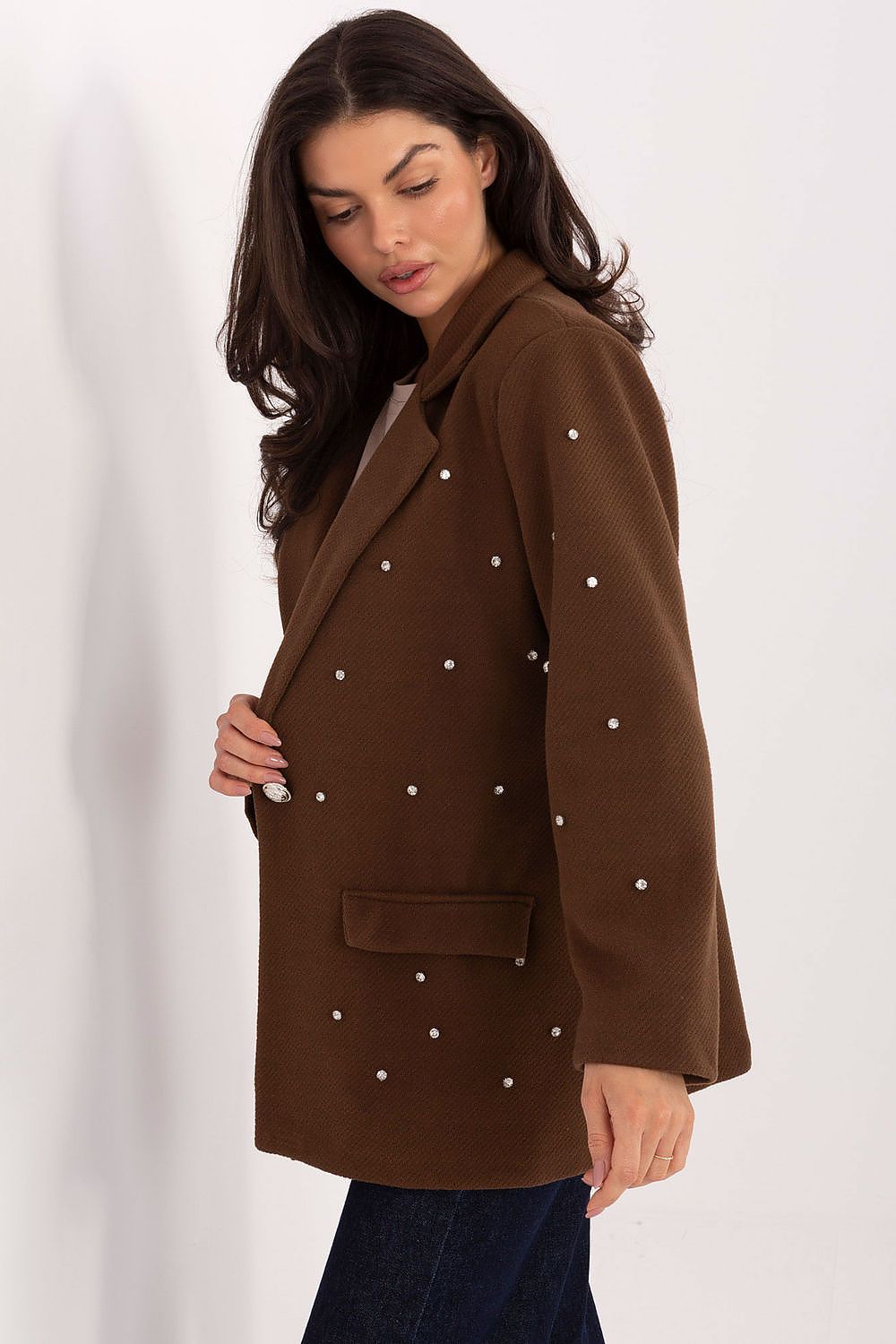 Damen Blazer mit Zirkonia-Verzierung & Schulterpolster | Sakko Party