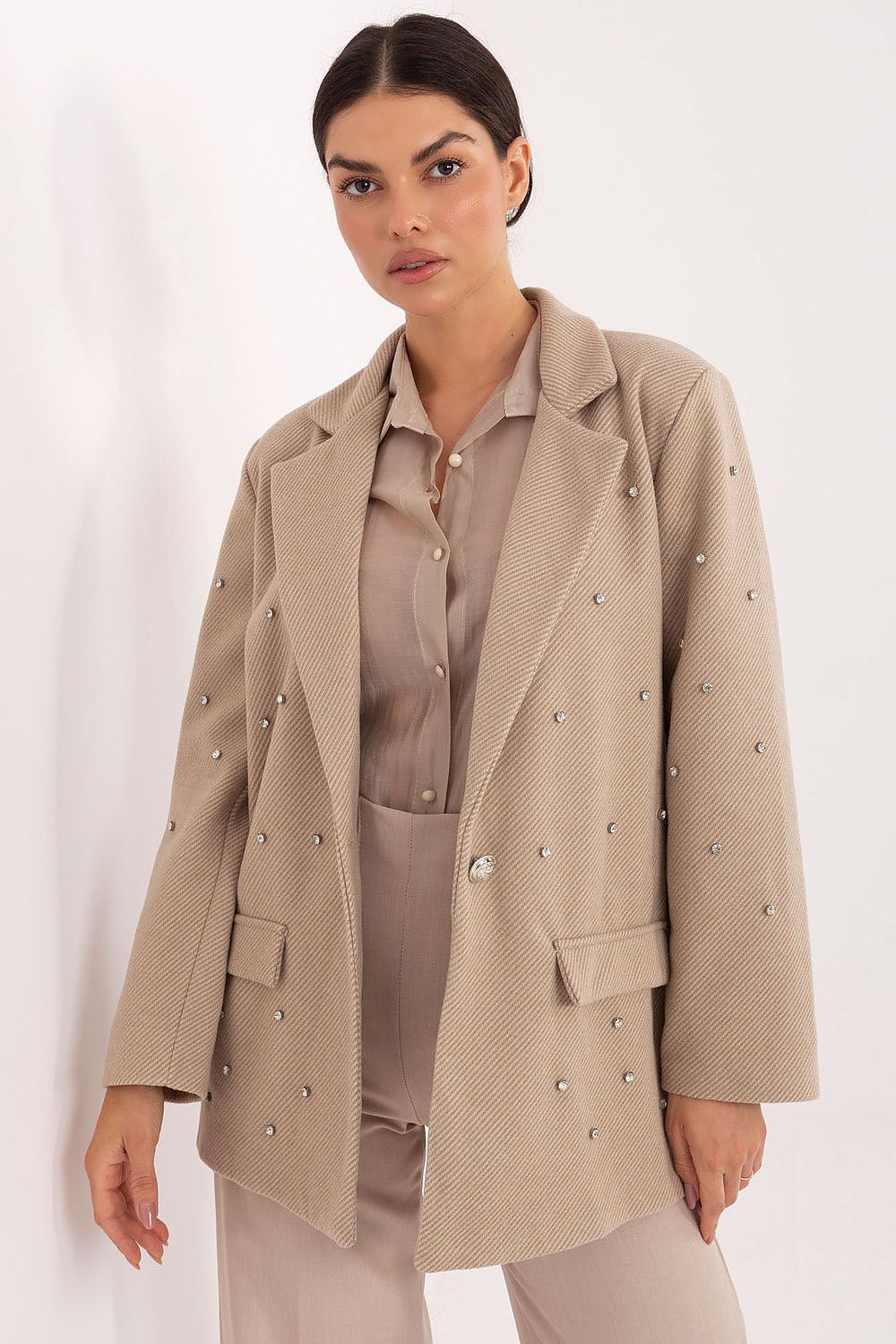 Damen Blazer mit Zirkonia-Verzierung & Schulterpolster | Sakko Party