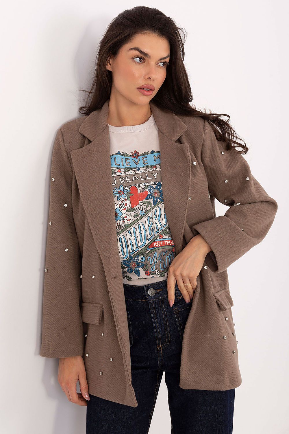 Damen Blazer mit Zirkonia-Verzierung & Schulterpolster | Sakko Party