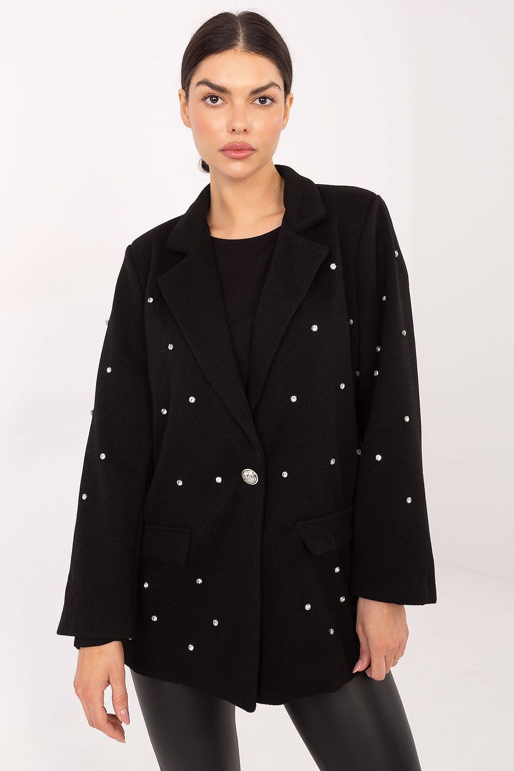 Damen Blazer mit Zirkonia-Verzierung & Schulterpolster | Sakko Party