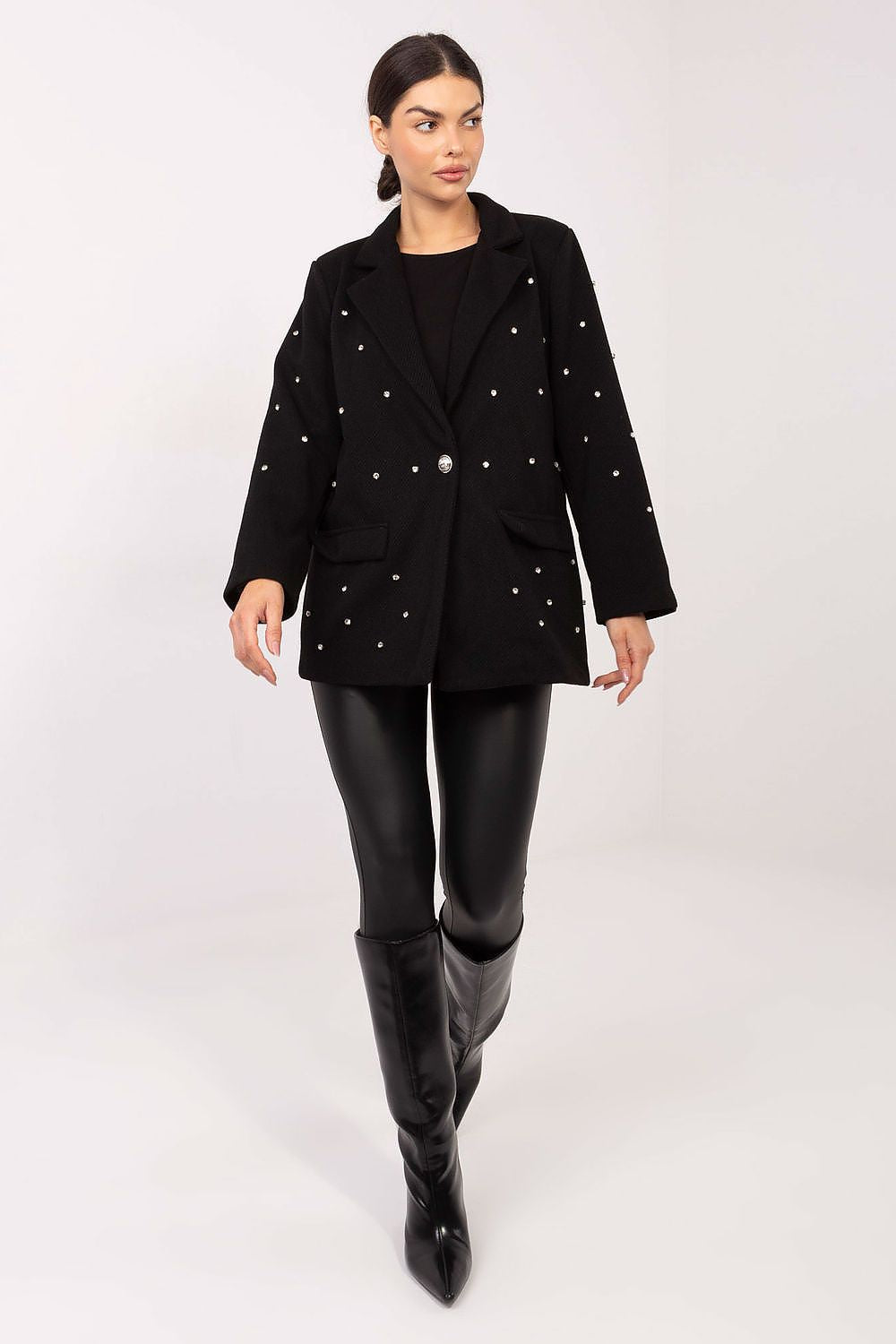 Damen Blazer mit Zirkonia-Verzierung & Schulterpolster | Sakko Party