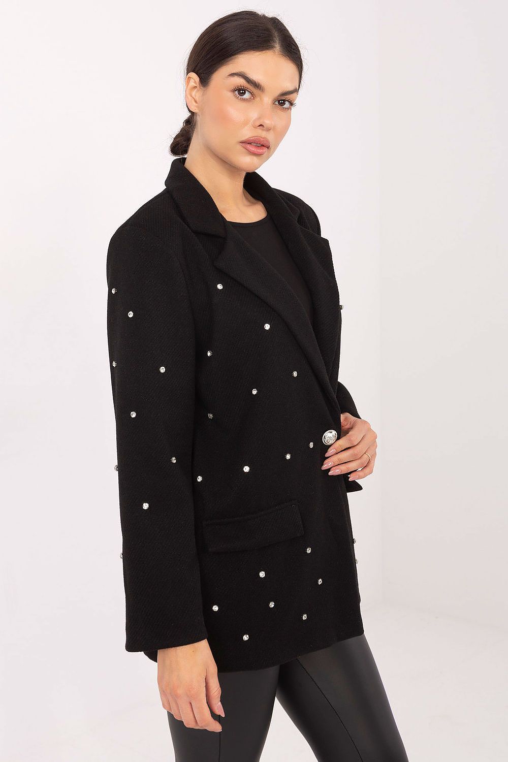 Damen Blazer mit Zirkonia-Verzierung & Schulterpolster | Sakko Party