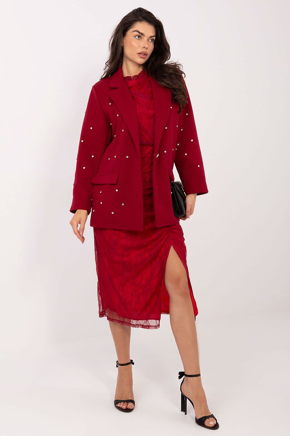 Damen Blazer mit Zirkonia-Verzierung & Schulterpolster | Sakko Party