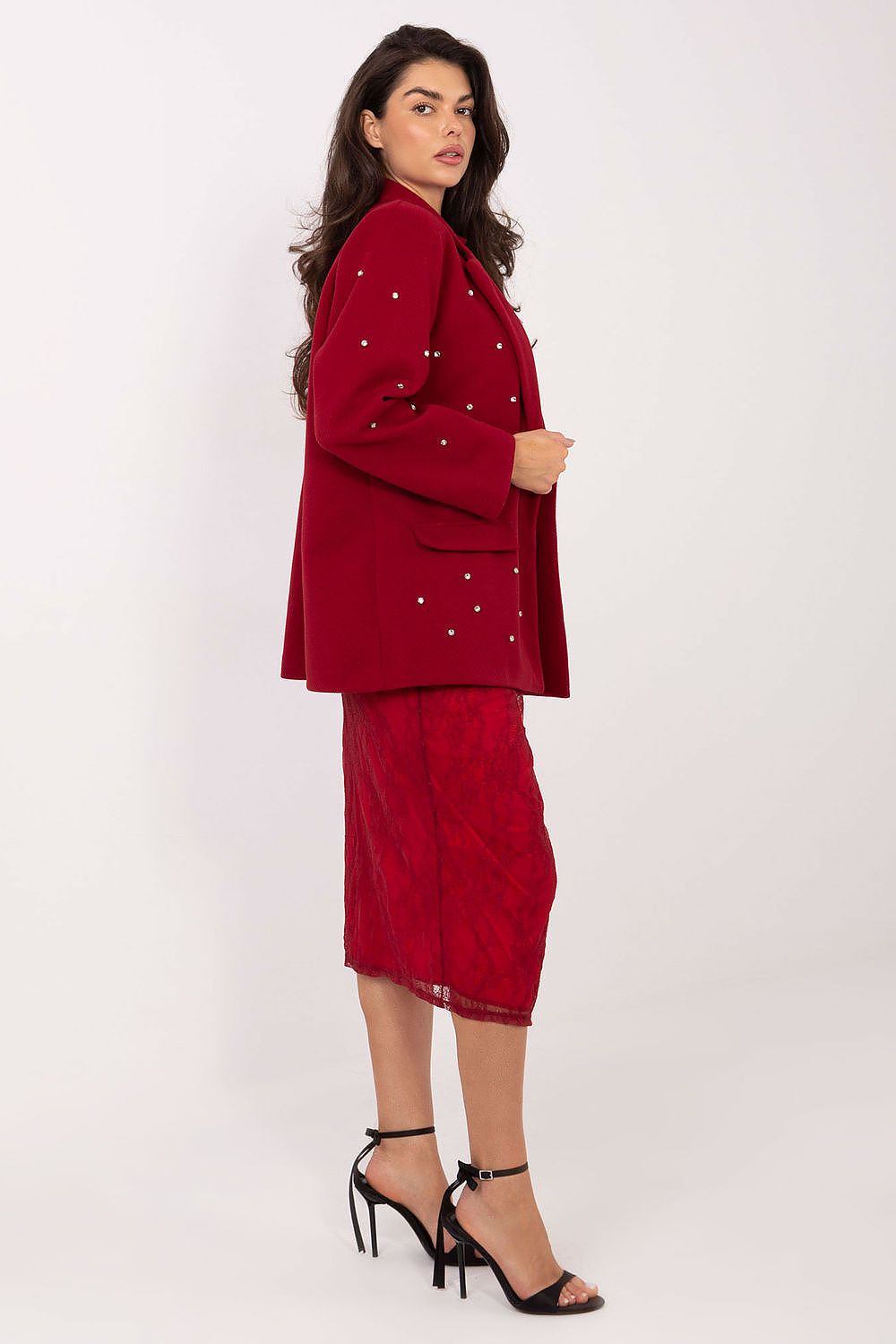 Damen Blazer mit Zirkonia-Verzierung & Schulterpolster | Sakko Party