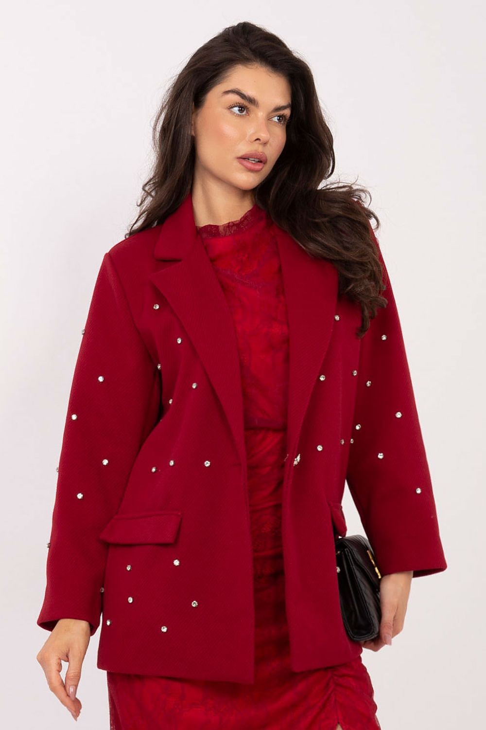 Damen Blazer mit Zirkonia-Verzierung & Schulterpolster | Sakko Party