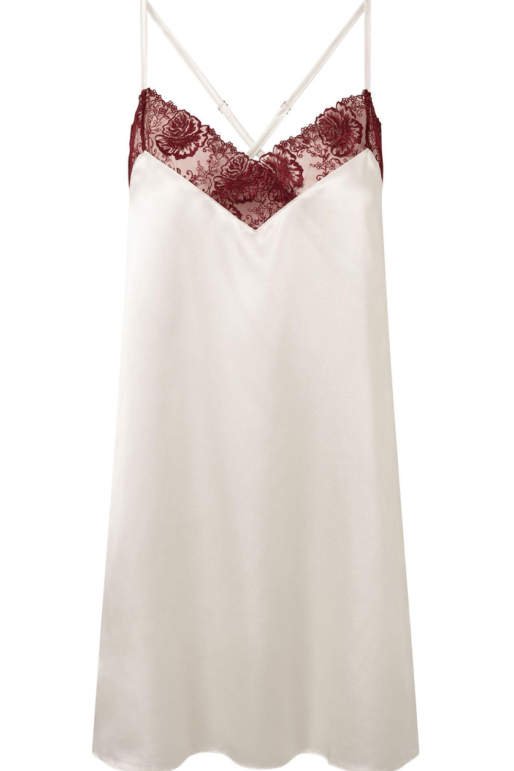 Nachthemd Damen beige – Satin mit Spitzenausschnitt & Trägern