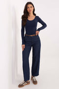 Jeans Damen Wide Leg High Waist Baumwolle Casual