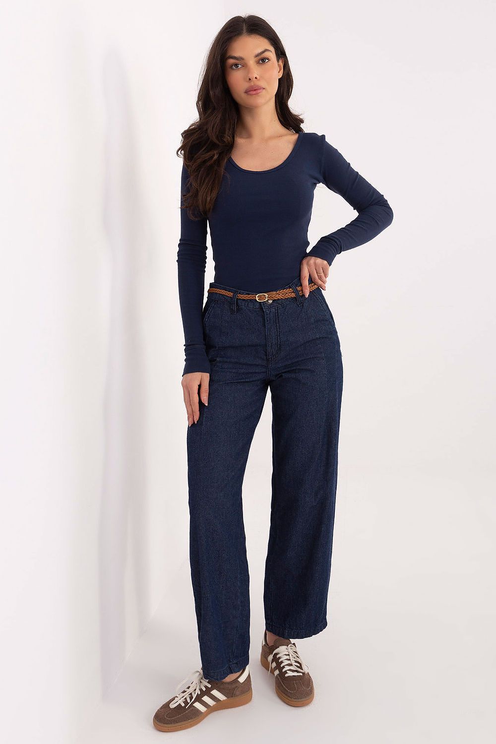 Jeans Damen Wide Leg High Waist Baumwolle Casual