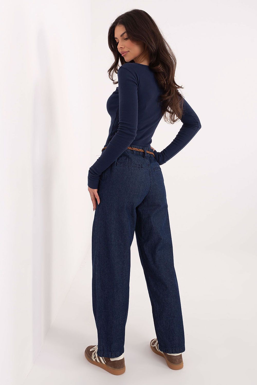 Jeans Damen Wide Leg High Waist Baumwolle Casual
