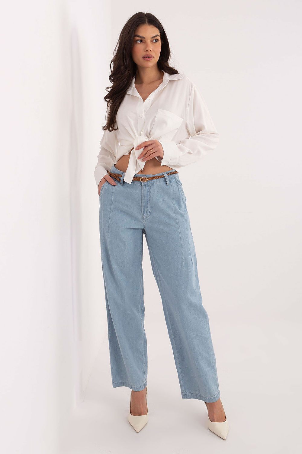 Jeans Damen Wide Leg High Waist Baumwolle Casual