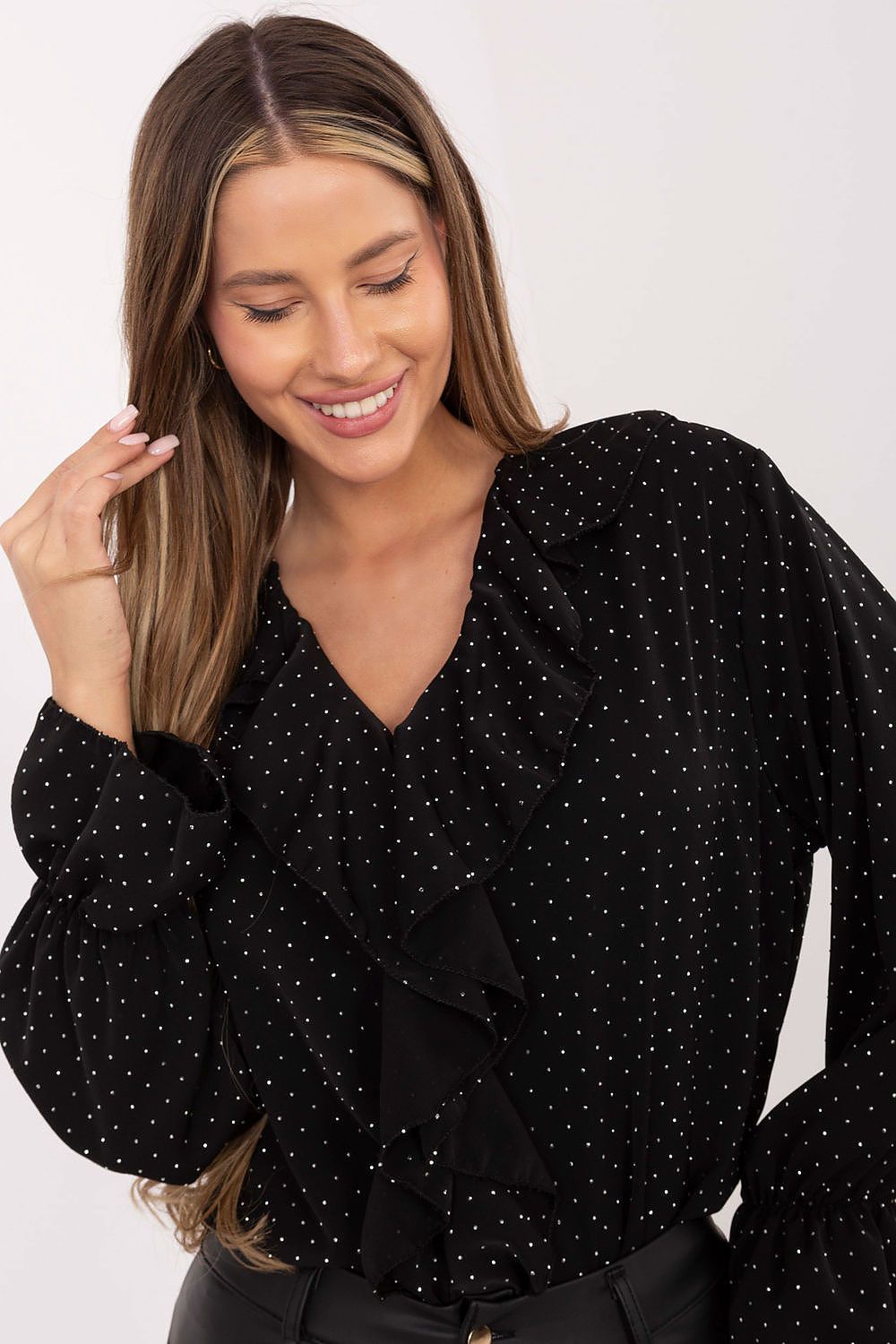 Damen Bluse mit Pailletten & Rüschen – Glamourös & Festlich
