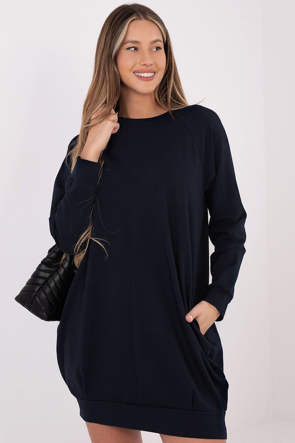 Sweatkleid Damen Baumwolle Langarm Knielang Casual