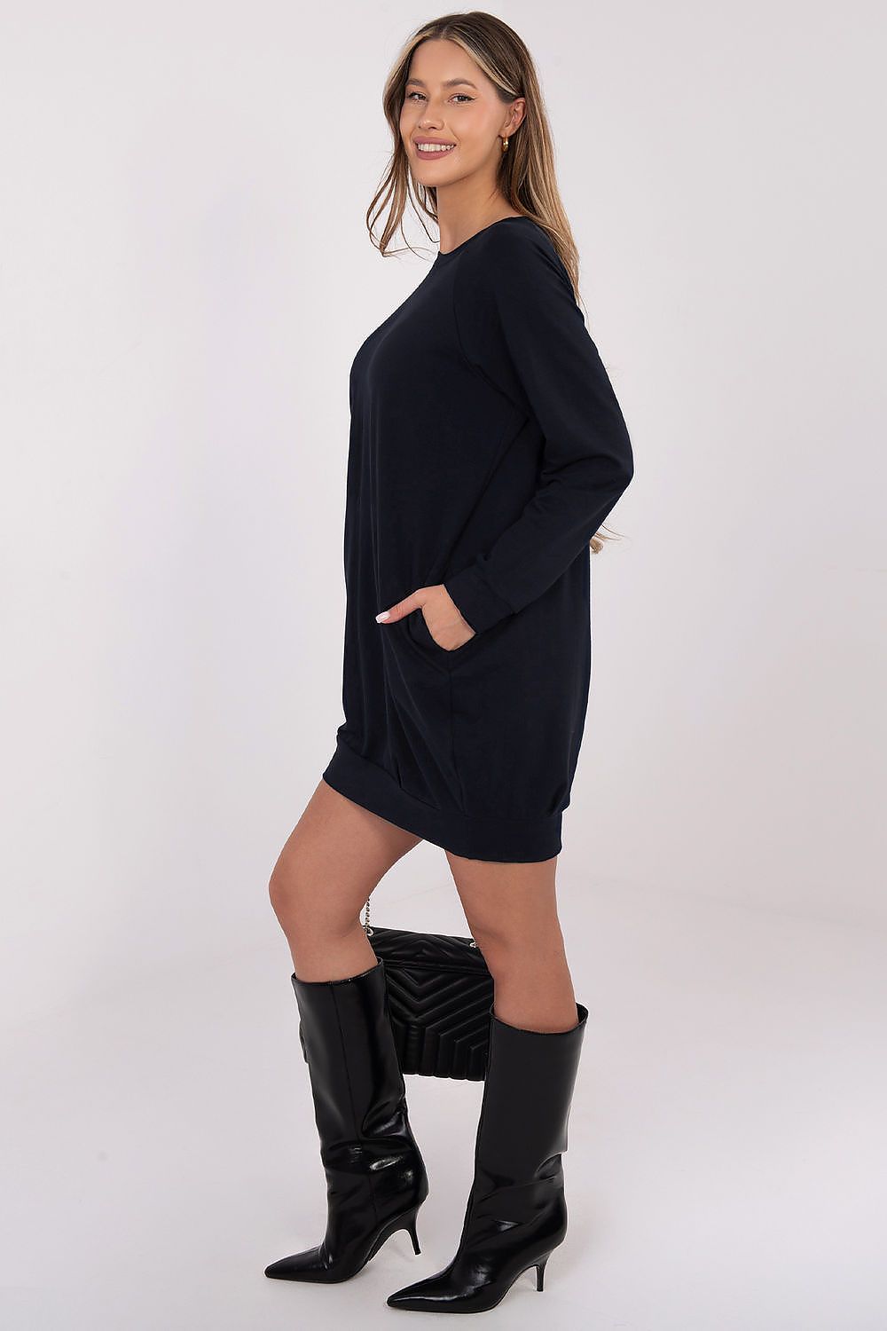 Sweatkleid Damen Baumwolle Langarm Knielang Casual