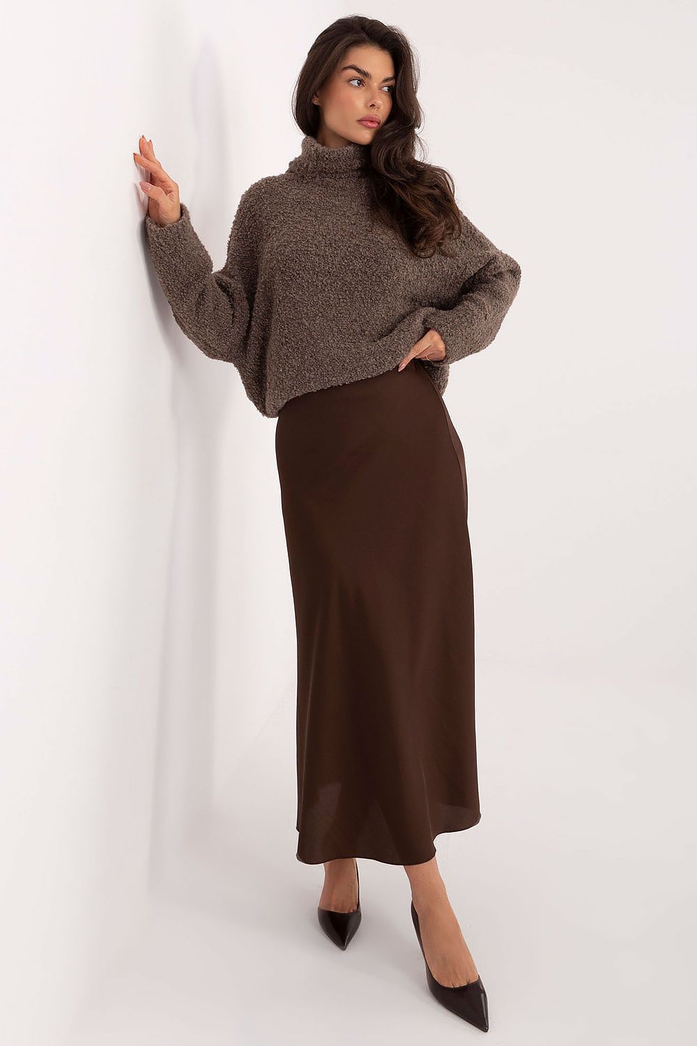 Rollkragenpullover Damen Bouclé Lang Wolle Acryl