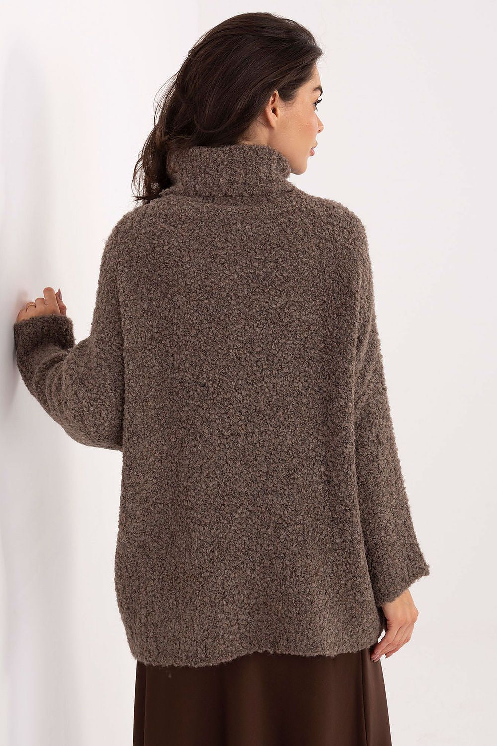 Rollkragenpullover Damen Bouclé Lang Wolle Acryl