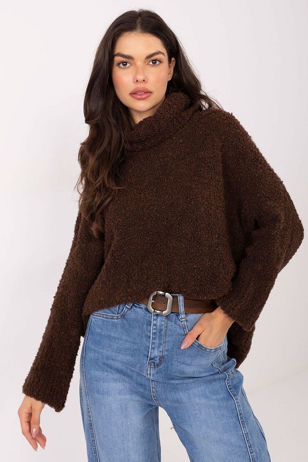 Rollkragenpullover Damen Bouclé Lang Wolle Acryl
