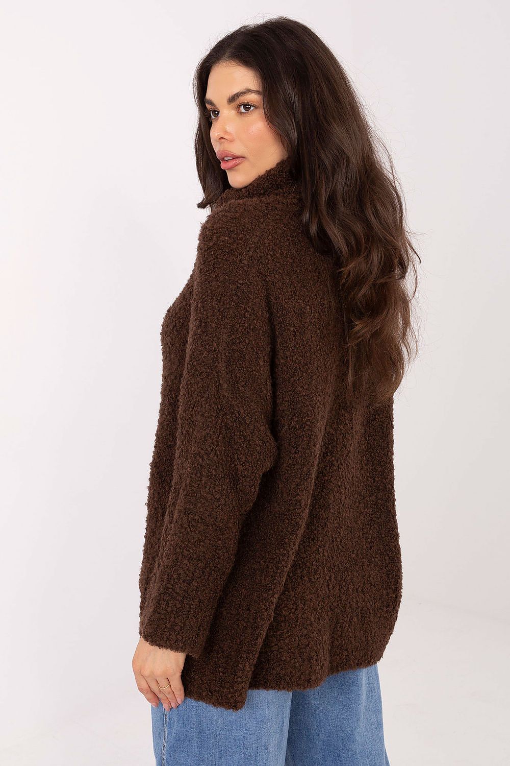 Rollkragenpullover Damen Bouclé Lang Wolle Acryl