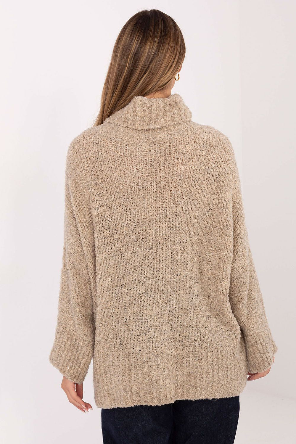 Rollkragenpullover Damen Bouclé Lang Wolle Acryl