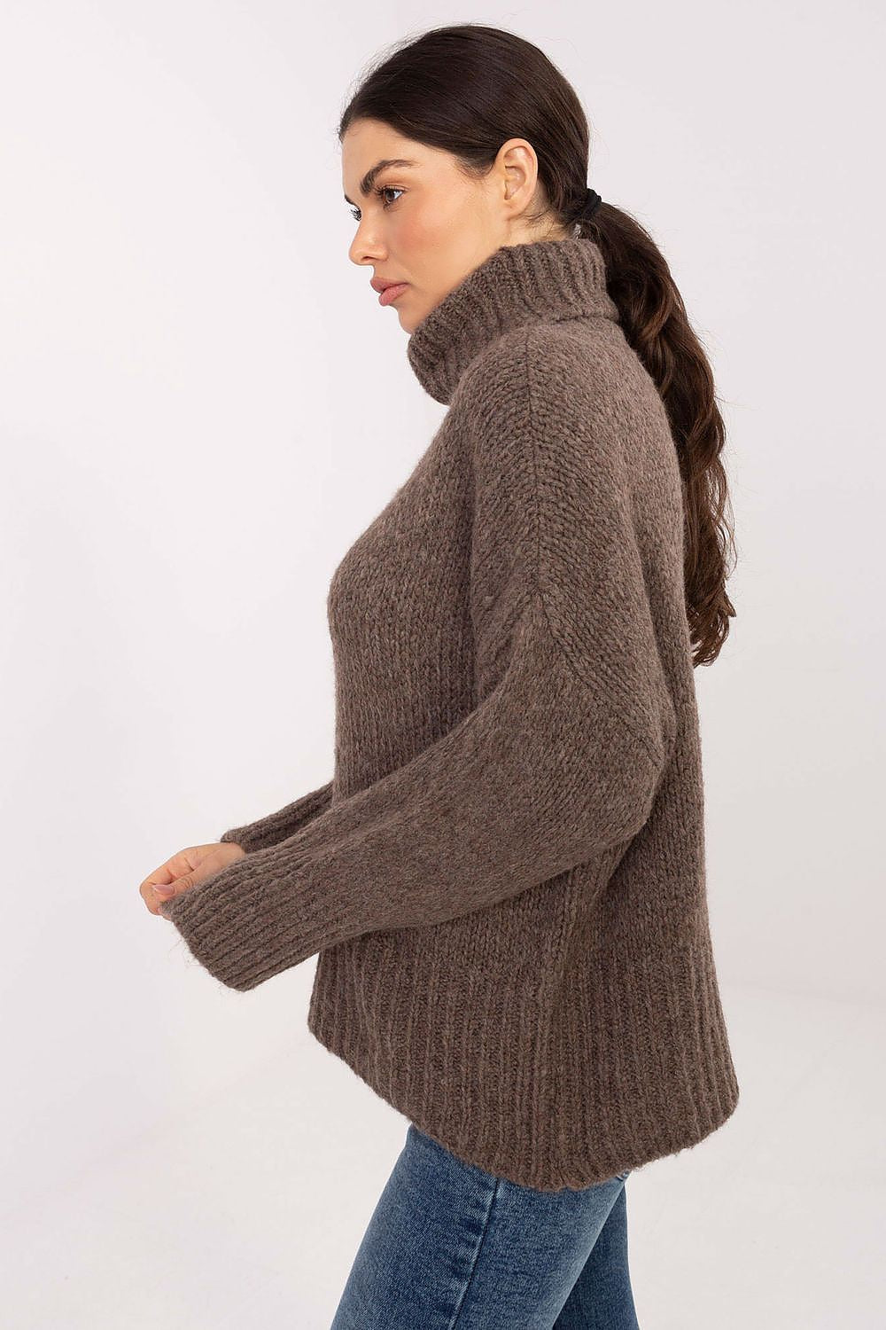 Rollkragenpullover Damen Grobstrick Wolle Acryl