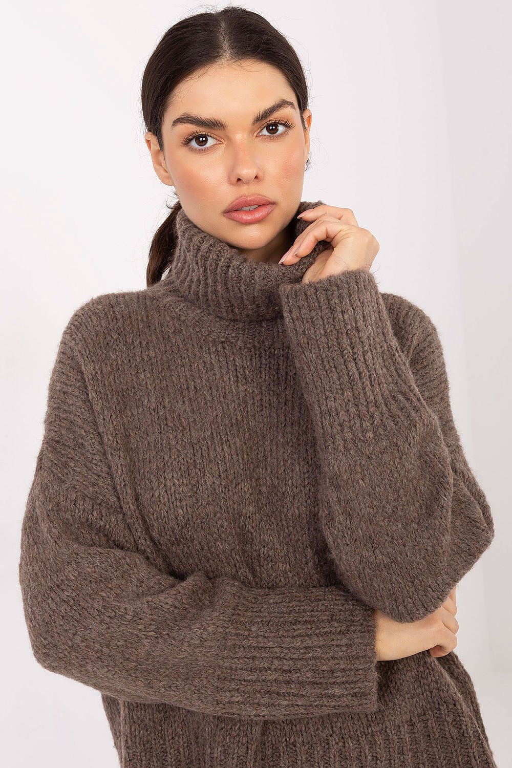 Rollkragenpullover Damen Grobstrick Wolle Acryl