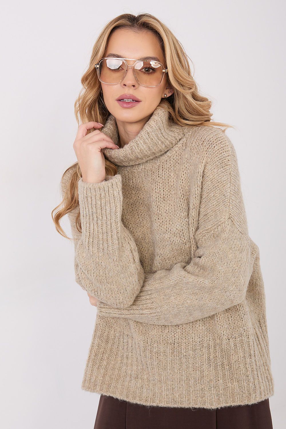 Rollkragenpullover Damen Grobstrick Wolle Acryl