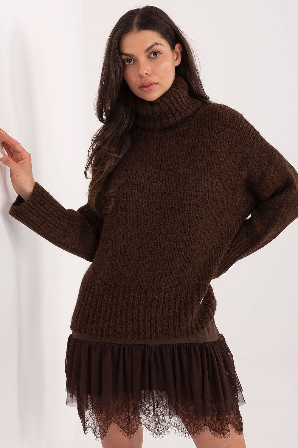 Rollkragenpullover Damen Grobstrick Wolle Acryl