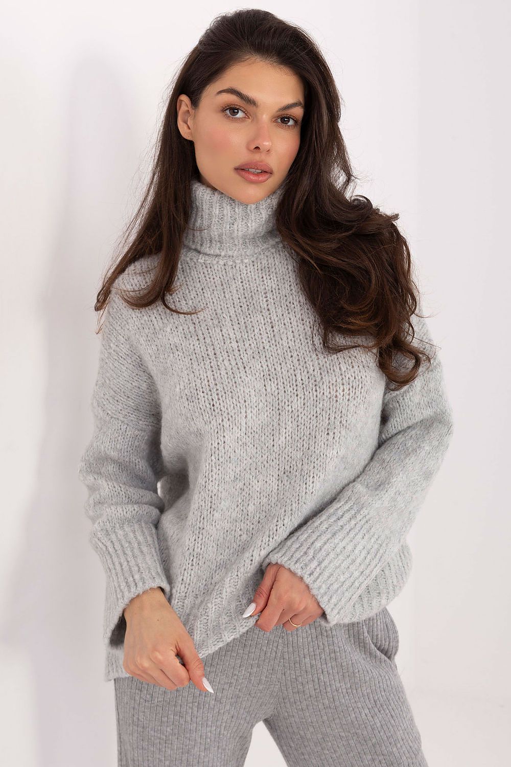 Rollkragenpullover Damen Grobstrick Wolle Acryl
