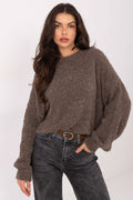 Oversize Pullover Damen Puffärmel Wolle Acryl Rundhals