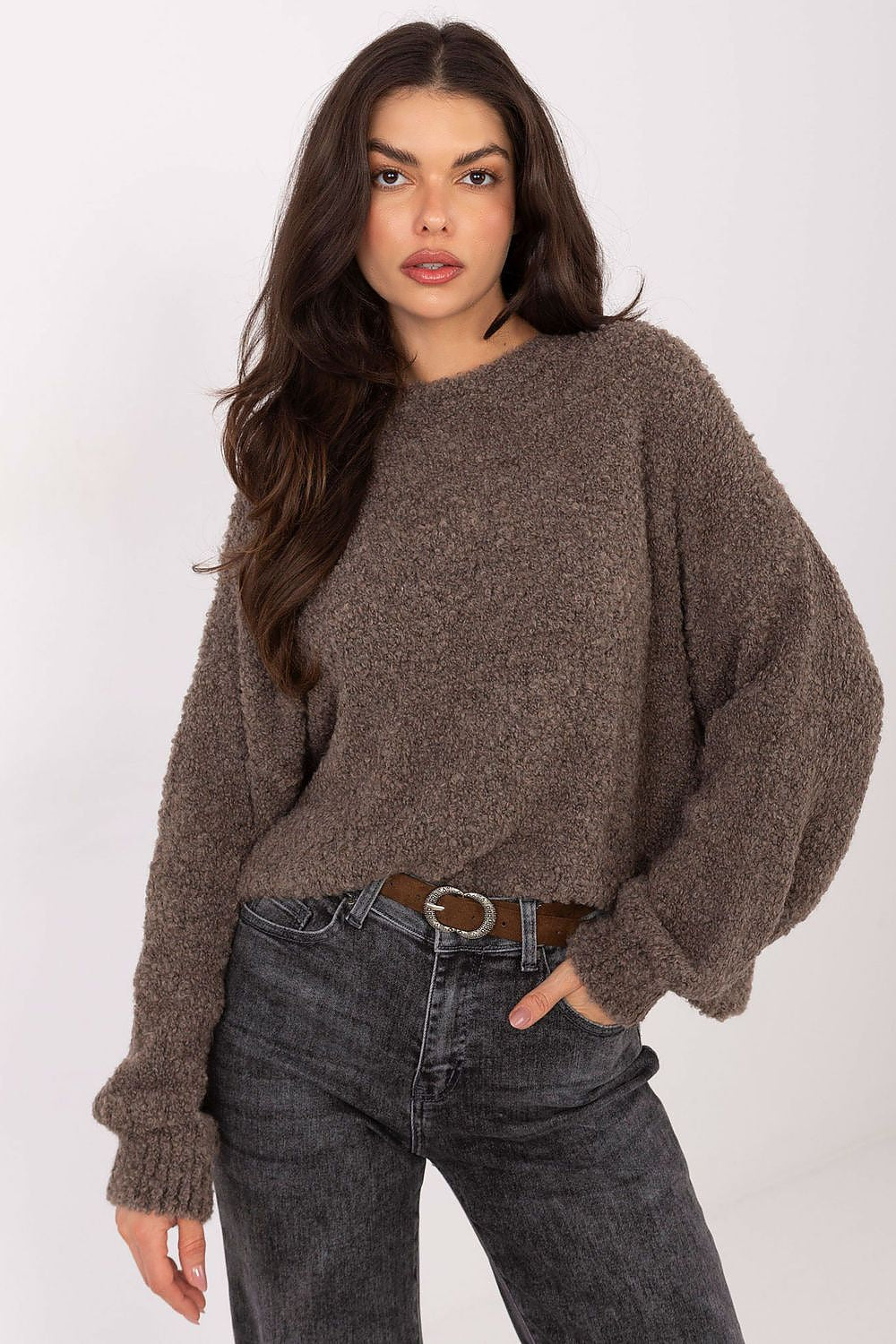 Oversize Pullover Damen Puffärmel Wolle Acryl Rundhals