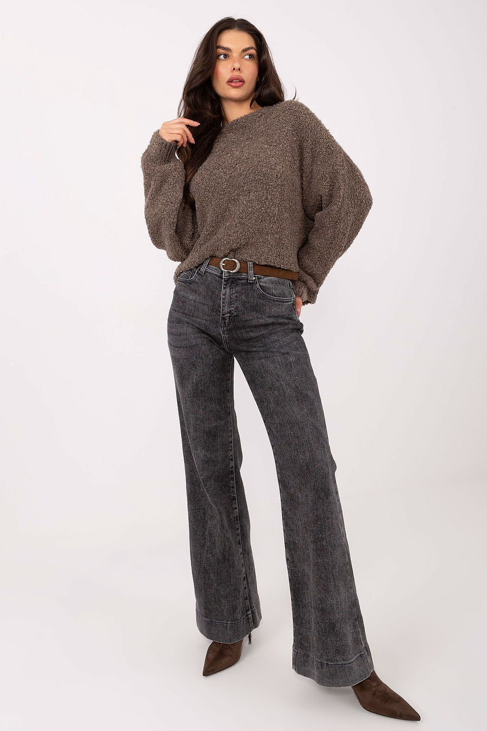Oversize Pullover Damen Puffärmel Wolle Acryl Rundhals