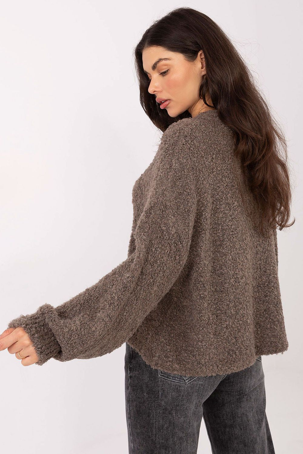 Oversize Pullover Damen Puffärmel Wolle Acryl Rundhals