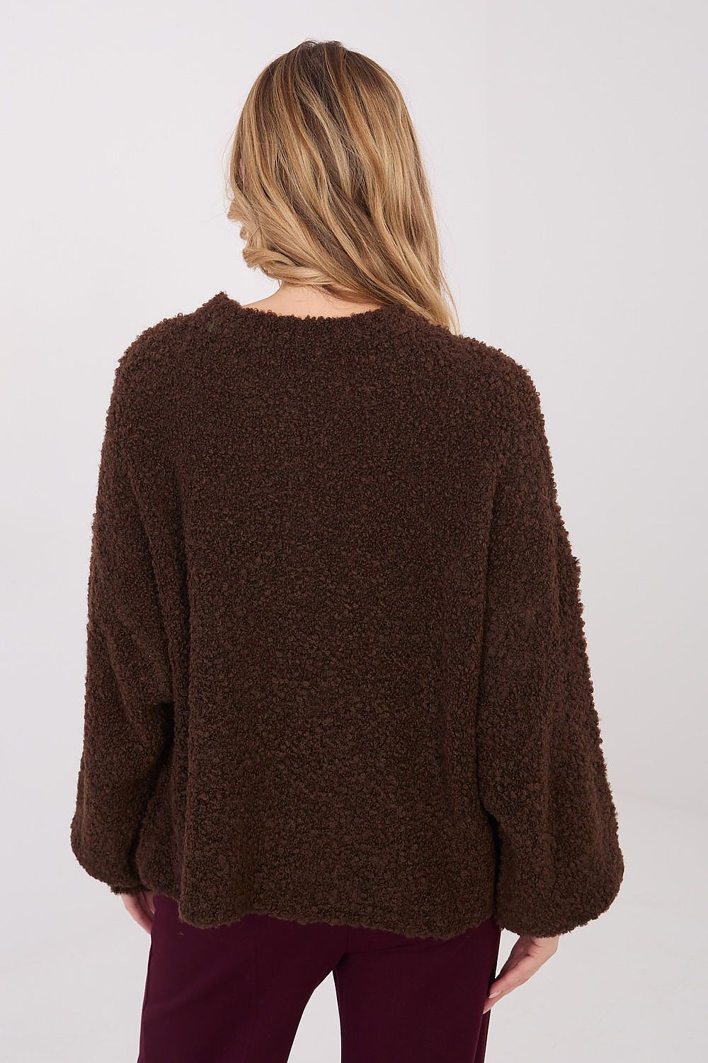 Oversize Pullover Damen Puffärmel Wolle Acryl Rundhals