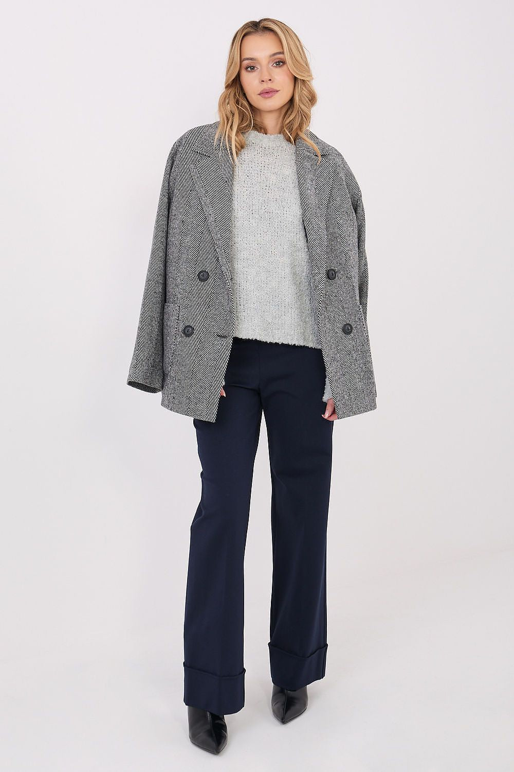 Oversize Pullover Damen Puffärmel Wolle Acryl Rundhals