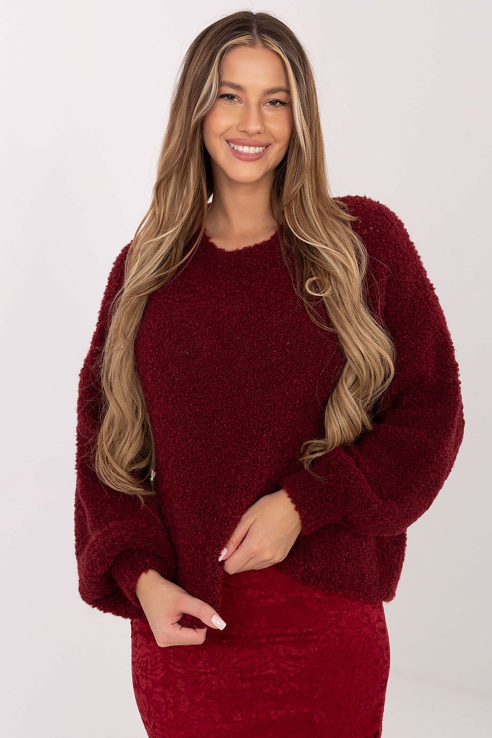 Oversize Pullover Damen Puffärmel Wolle Acryl Rundhals