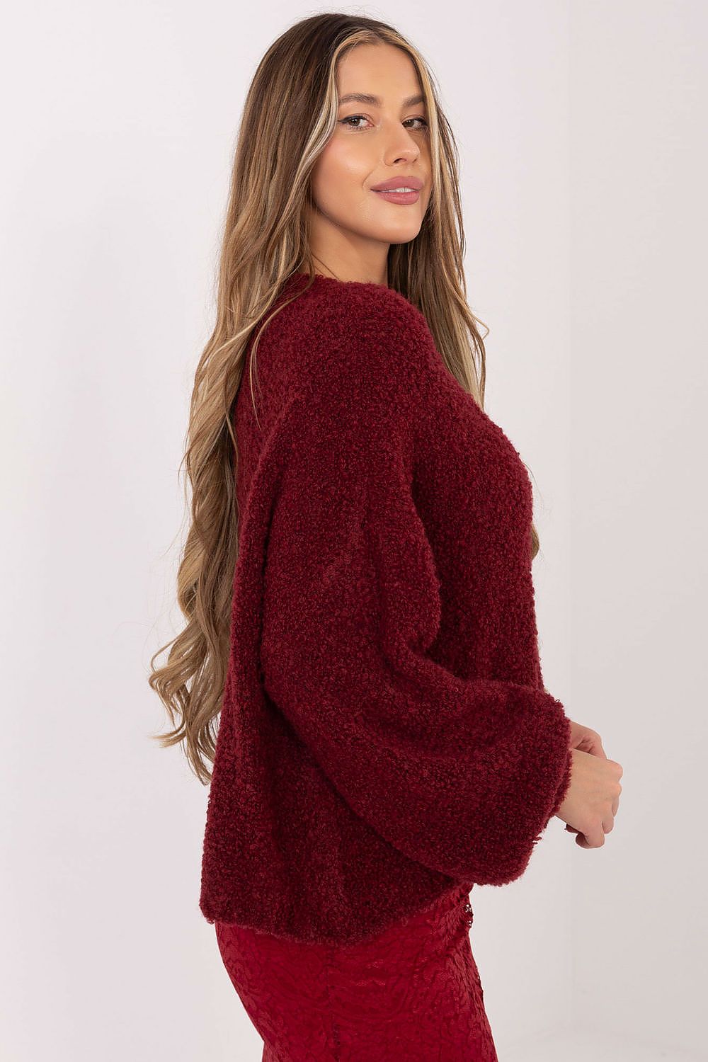 Oversize Pullover Damen Puffärmel Wolle Acryl Rundhals
