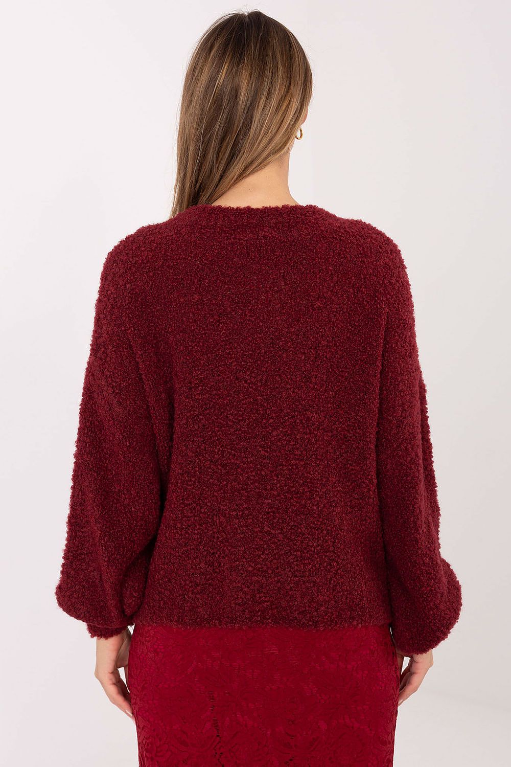 Oversize Pullover Damen Puffärmel Wolle Acryl Rundhals