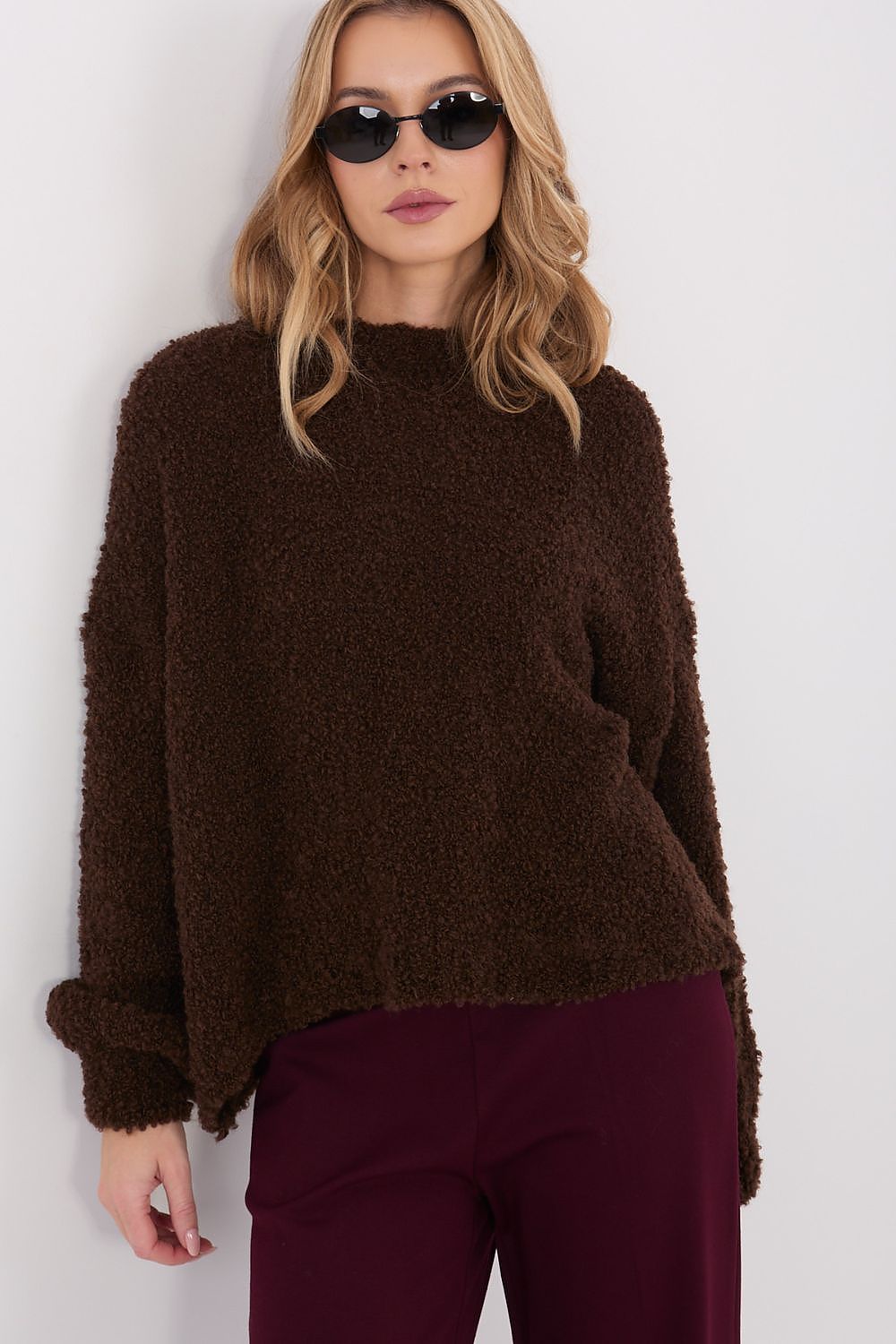 Oversize Pullover Damen Puffärmel Wolle Acryl Rundhals