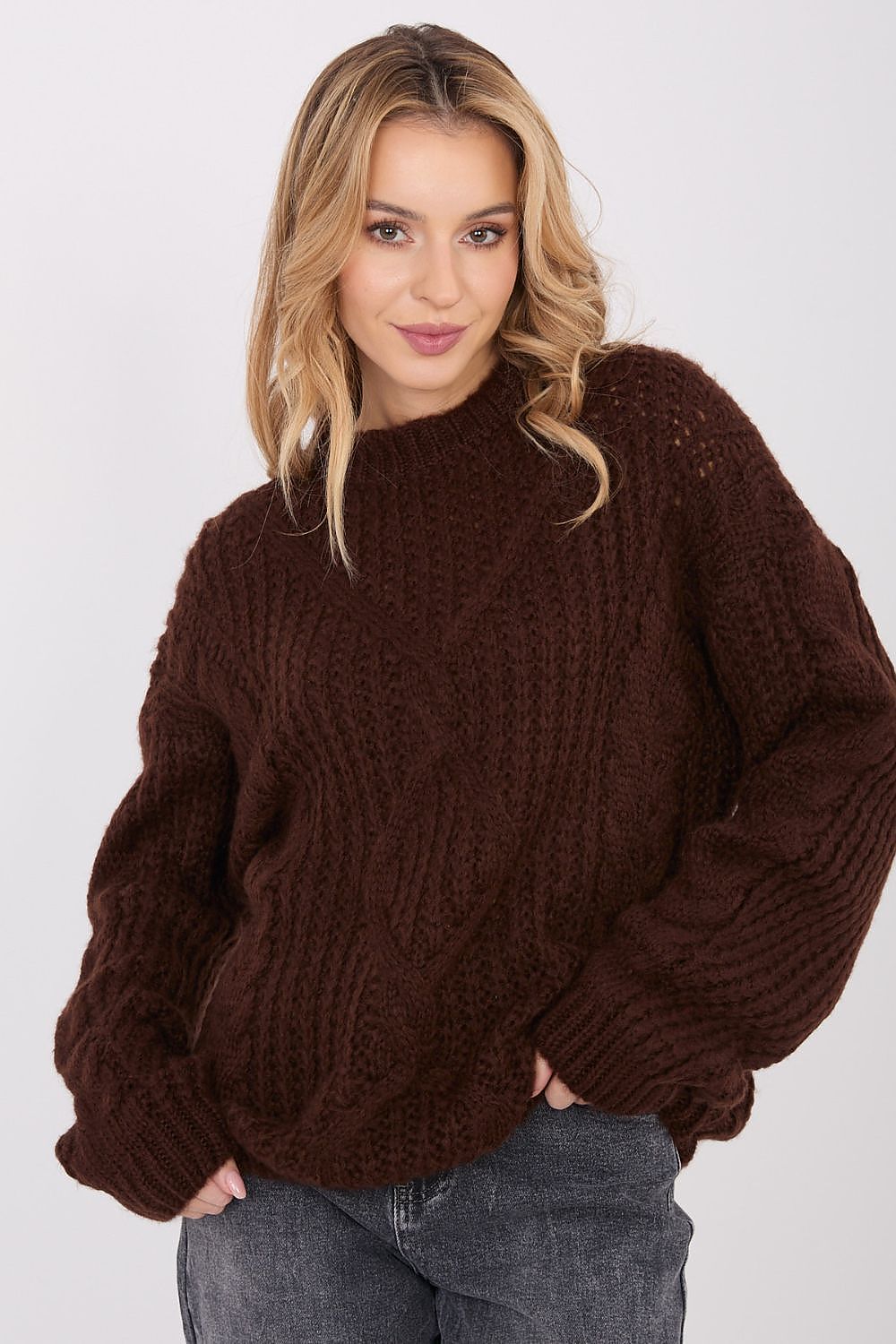 Pullover Damen Mohair Balloonärmel Rundhals Leicht